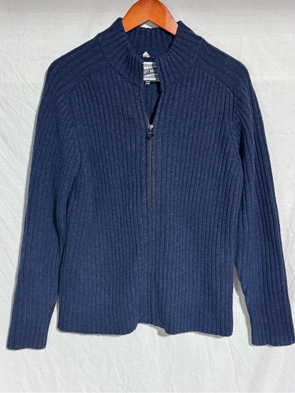 Schott NYC Navy Ribbed Zip-Up Sweater
